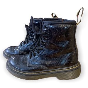 Doc Dr. Martens Glitter Zip Combat Boots Youth Size 12 Lace Up Black 1460J